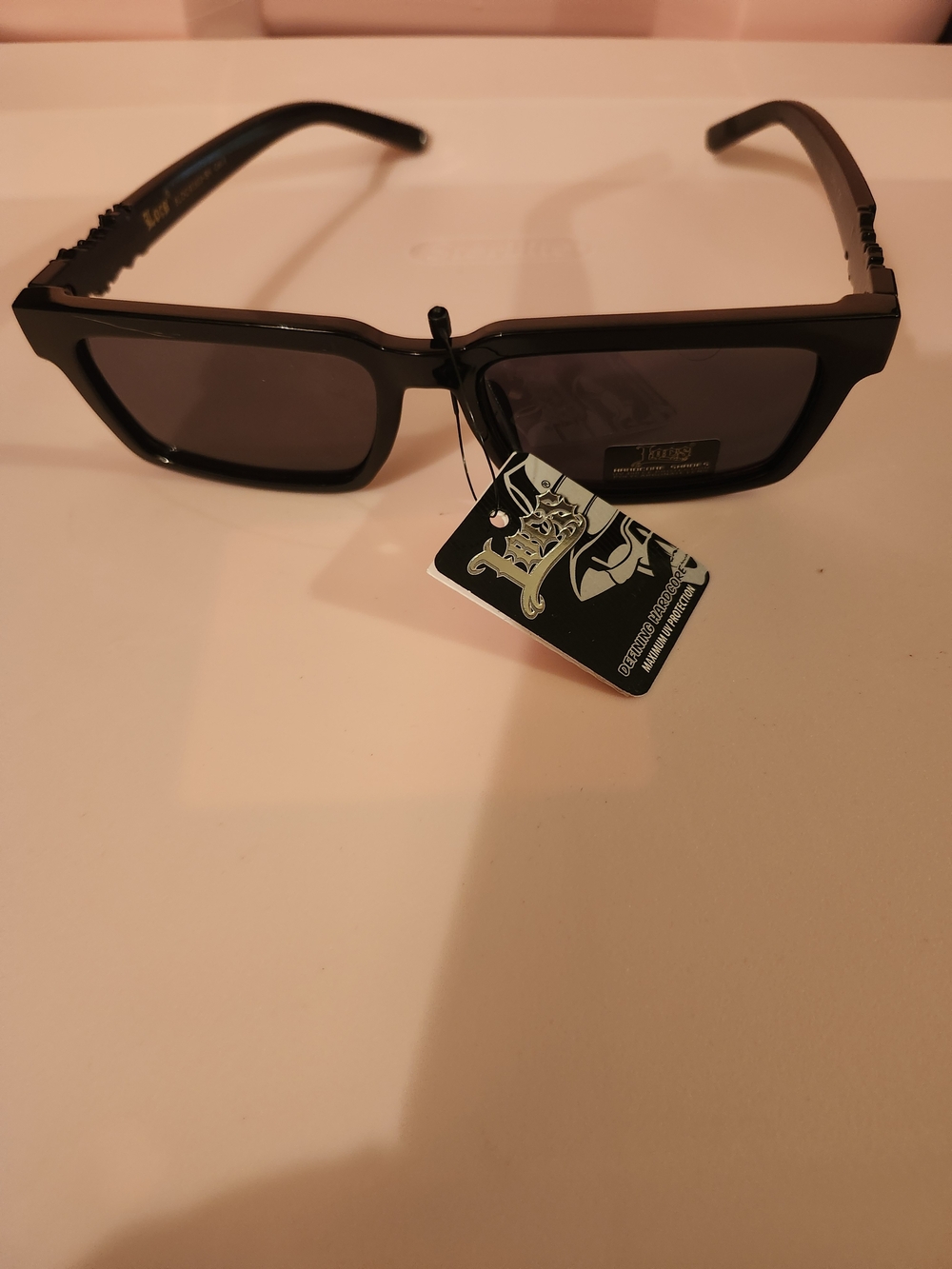 Black Rectangular Sunglasses with Tag